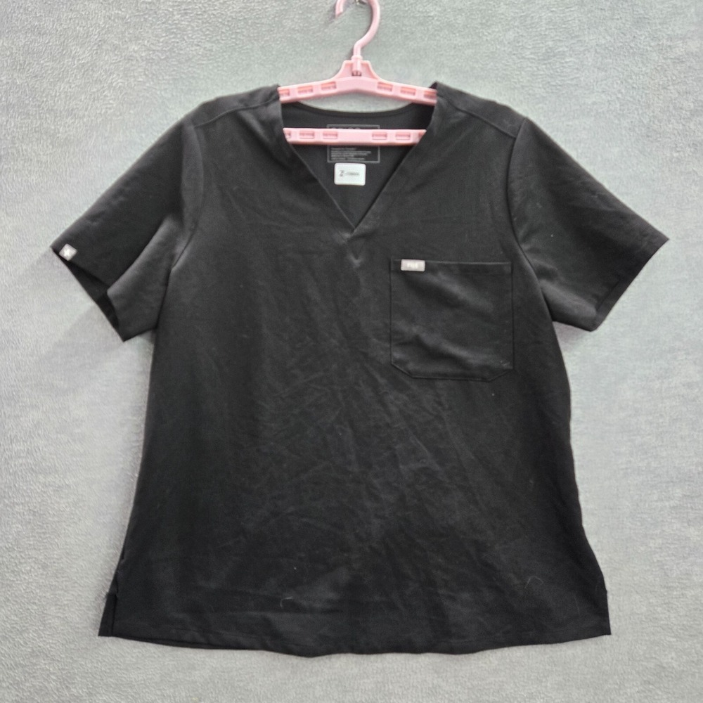 FIGS Women Scrub Top XL Black Catarina One Pocket V Neck Short Sleeve‎ Shirt